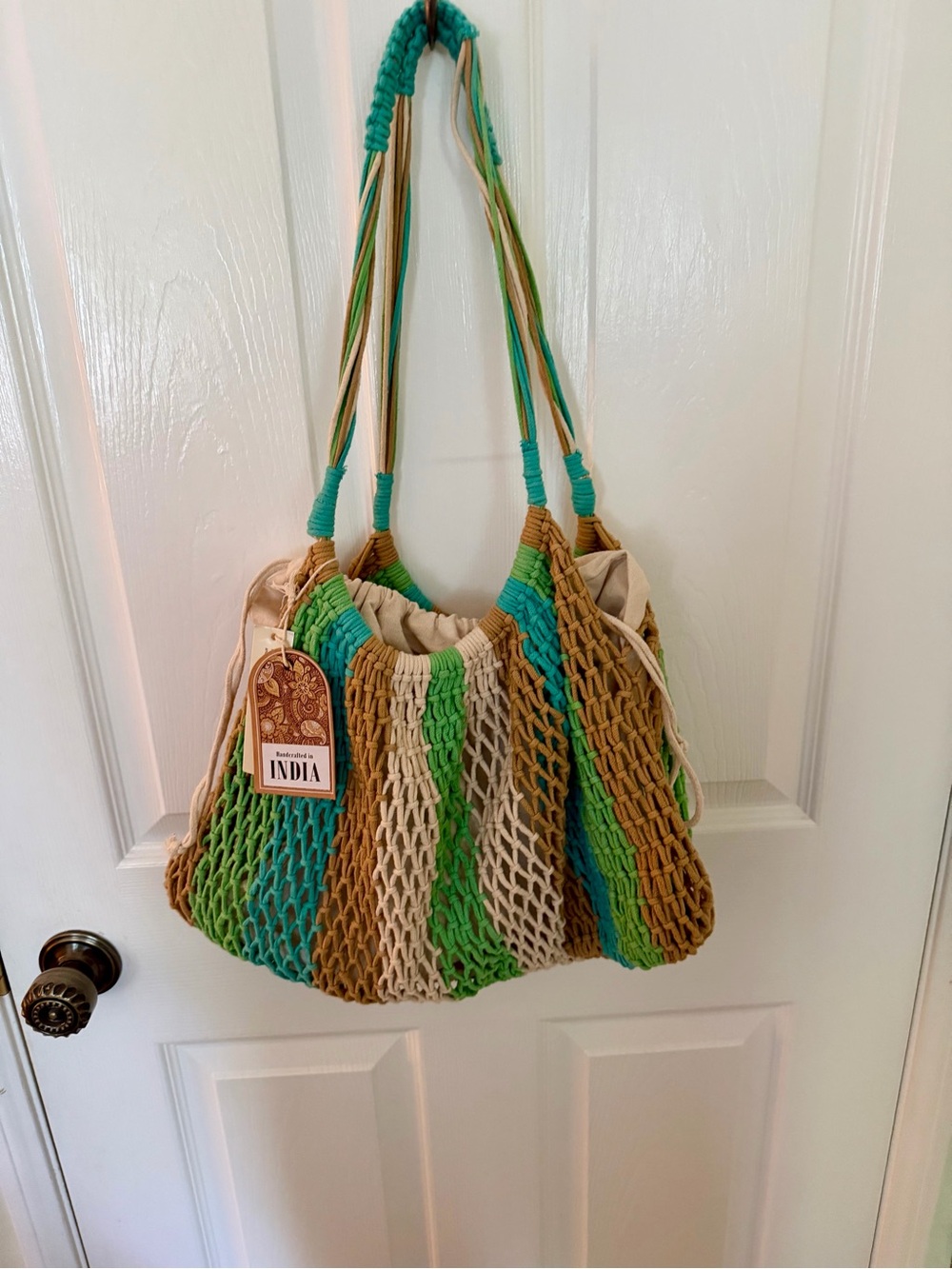 NWT Handwoven Striped Net Tote Bag